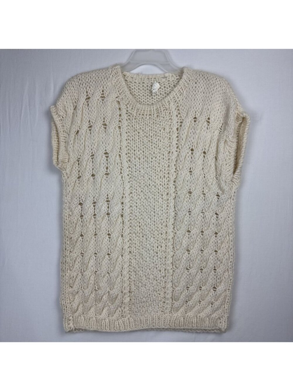 Esse Elle Cream Wool Blend Hand Knit Cable Knit Sweater Large Made in Italy vtg